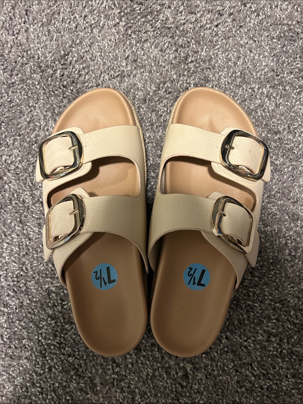 MIA Double Buckle Slide Sandals in Cream